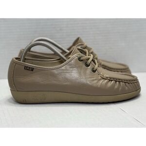SAS Siesta Womens 7.5N Beige Leather Comfort Walking Shoes Made USA Hand Stitch